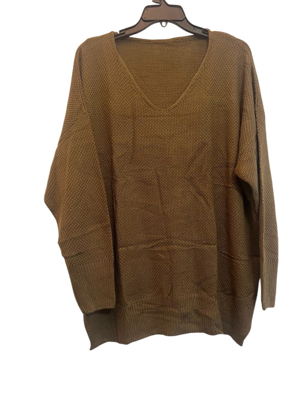 Amazon Sweater Waffle Knit Womens Size XXL Low V-Neck Brown
